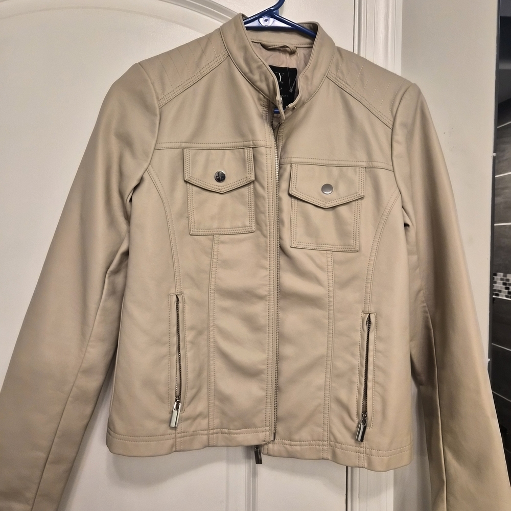 New York & Company Beige Faux Leather Jacket XS Like New